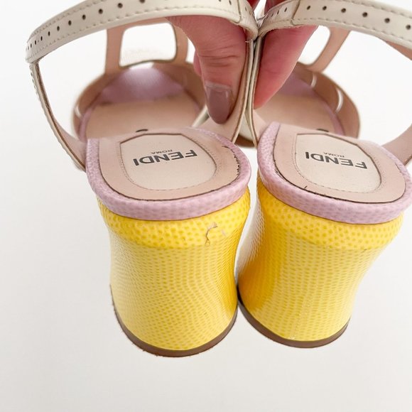 Fendi Chameleon Pumps EU 36 US 6 Cream Yellow Mary Jane Block Mid Heel Sandal - Picture 8 of 13